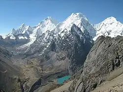 The Waywash mountain range with Yerupajá، one of the highest peaks of Peru