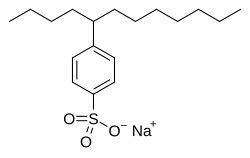 سدیم دودسیل‌بنزن‌سولفونات،  an alkylbenzenesulfonate ماده فعال سطحی used in laundry detergents.