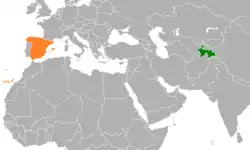 نقشهٔ مکاننمای Spain و Tajikistan