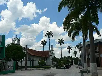 Part of the main square and the church of Cobija