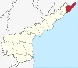 Location of Srikakulam district in Andhra Pradesh