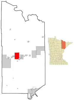 Location of the city of Mountain Ironwithin Saint Louis County, Minnesota