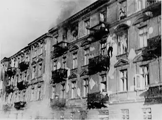NARA نسخه شماره ۵۳, IPN نسخه #۳۹راهزنان برای دستگیر نشدن به پایین میپرندمردان برای جلوگیری از دستگیری آماده پرش از طبقههای بالای ساختمانهای شماره ۲۳ و ۲۵ خیابان Niska میشوند.