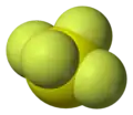 Space-filling model of sulfur tetrafluoride