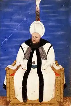 یک اثر از خانواده ماناس (رافائل ماناس) نقاش مخصوص دربار امپراتوری عثمانی،نام اثر مصطفی سوم تاریخ اثر ۱۷۷۰ میلادی