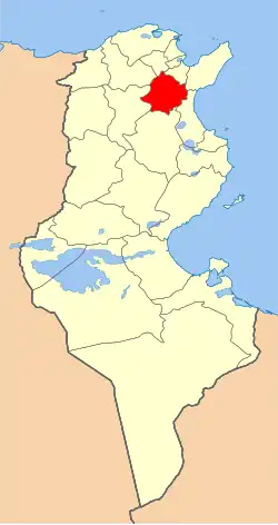Map of Tunisia with Zaghouan highlighted