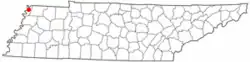 Location of Tiptonville in Tennessee.