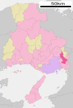 موقعیت Takarazuka در استان هیوگو