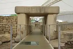 View into the Southern Structure through the trilithon doorway reconstructed in the 1950s.