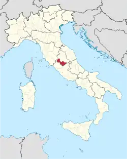 Map highlighting the location of the province of Terni in Italy