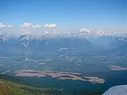 View of Tete Jaune Cache from Summit of Mica Mountain, note Mount Robson in background