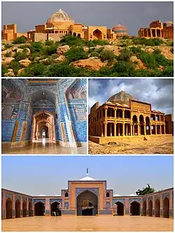 ساعت‌گرد از بالا مرقد عیسی‌خان حسین، درون و بیرون مسجد شاه‌جهان