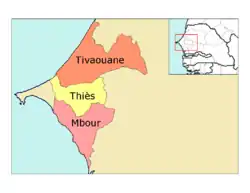 Thiès région, divided into 3 départements