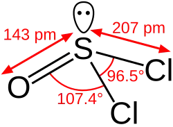 Structure and dimensions of thionyl chloride