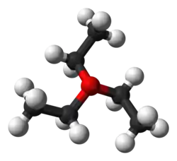 Ball and stick model of the triethyloxonium cation