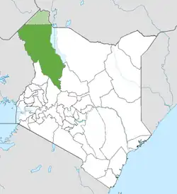 Location of Turkana County (Green) including the disputed Elemi Triangle (light green)