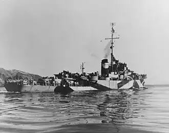 USS Rockford seen here with dazzle camouflage