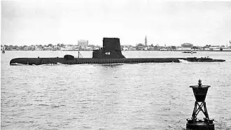 Thornback (SS-418) in the Cooper River in Charleston, ۱۹۵۶.