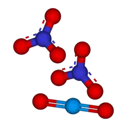 Ball-and-stick models of the ions present