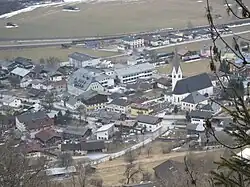 View of central Uttendorf, with church and school(the big green building)