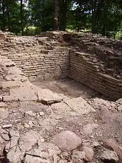 The stone foundation of the old church of Varnhem, dated 1040 or earlier.