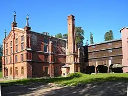 Verla groundwood and board mill museum, built in red brick.