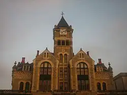 The Victoria County Courthouse of Romanesque revival design in Victoria.