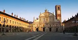 Vigevano's famous Piazza Ducale, with the Cathedral façade