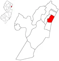 ویهاوکن پررنگ شده در شهرستان هادسون. Inset: موقعیت شهرستان هادسون پررنگ شده در ایالت نیوجرسی.