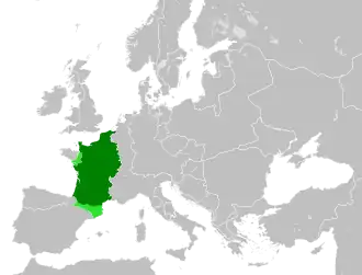 West Francia within Europe after the Treaty of Verdun in 843.