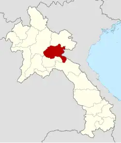 Map showing location of Xiangkhouang Province in Laos
