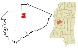 Location of Yazoo City, Mississippi
