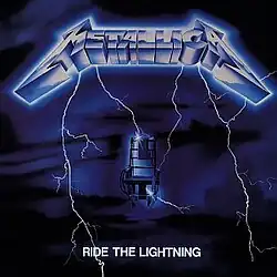 The artwork depicts an electric chair on a dark and ominous background being struck by lightning flowing from Metallica's pointed logo on top. The title is written in smaller white capital letters at the bottom.