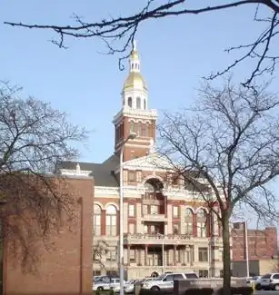 The Dubuque County Courthouse. This particular courthouse is an example of Beaux-Arts architecture.