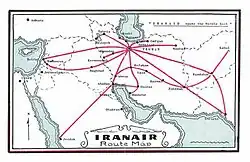 نقشه مسیرهای پروازی شرکت هواپیمائی ایران، پاییز ۱۳۳۶