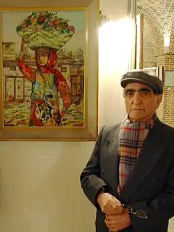 محمدباقر آصف زاده و اثر «دختر روستایی» با سبک نقاشی با خرده پارچه (آصفیسم)، ۱۳٨٢