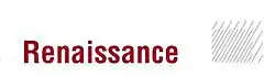 Image of Renaissance Technologies logo. Renaissance is in a red sans serif font. To the right of the name Renaissance is a rectangle with thin lines within it running from the bottom to the top of the rectangle at a 45 degree angle.