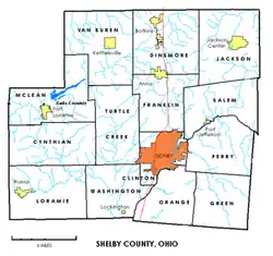 Municipalities, townships, and waterways of Shelby County