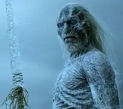 یک وایت واکر با نیزهٔ یخی (با بازیِ راس مولان)، در بازی تاج‌وتخت