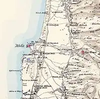 نقشه عین حوض و پیرامون آن، دهه ۱۸۷۰ میلادی. پیمایش فلسطین غربی. لندن: کمیته صندوق اکتشاف فلسطین