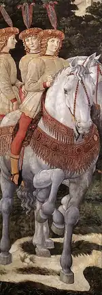 بخشی از سفر مغ، فرسکویی اثر بنوتزو گوتزولی، که گاهی تصور میشود بیانکا را کنار خواهرانش ماریا و نانینا نشان میدهد