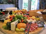 Ham and cheese in a German breakfast buffet