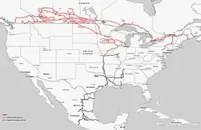 Map showing the two subsidiary Class I railroads, CP and KCS, which make up CPKC