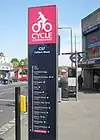 Destinations of CS7 in the style of a tube line, on a large upright sign.
