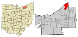 Location in شهرستان کویاهوگا، اوهایو and the state of اوهایو.