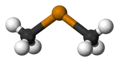 Ball and stick model of dimethyl telluride