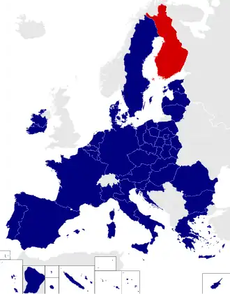 Map of the European Parliament constituencies with فنلاند highlighted in red