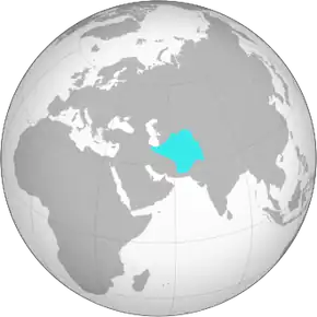دولت یونانی بلخ در بزرگ‌ترین گستره خود در سال ۱۷۰ پ. م.