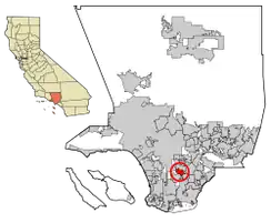 Location of Lynwood in شهرستان لس‌آنجلس, کالیفرنیا