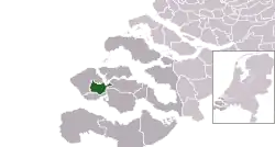Highlighted position of Middelburg in a municipal map of Zeeland